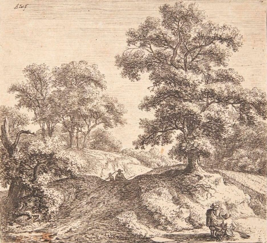 Stort egetræ på en landevej by Anthonie Waterloo