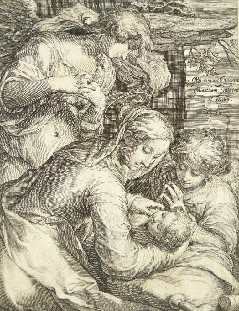 Jomfru Maria med barnet og to engle by Jacob Matham