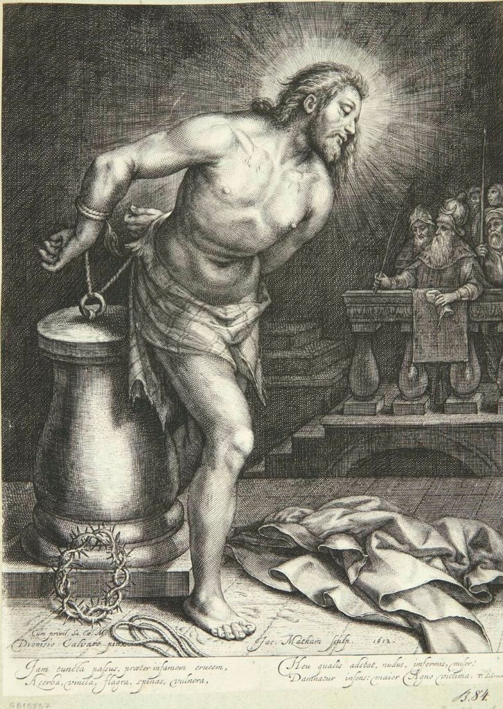 Jesus ved søjlen (efter hudflettelsen) by Jacob Matham