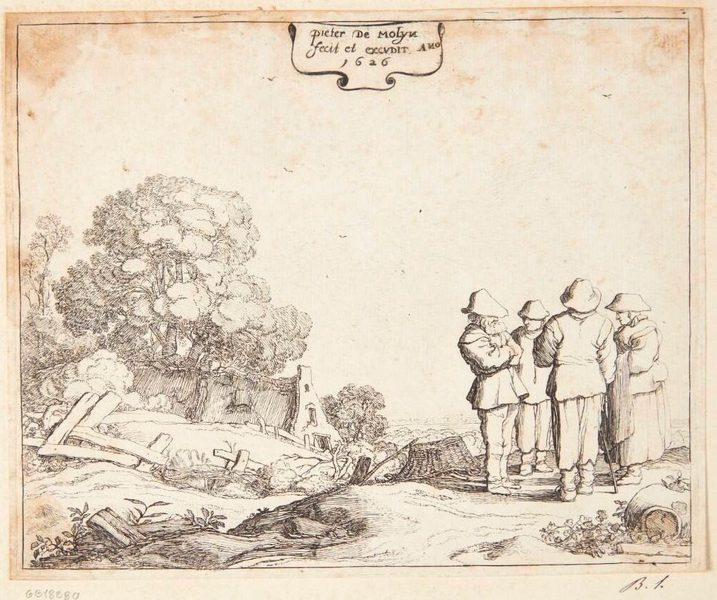 Tre bønder og en kvinde by Pieter de Molijn