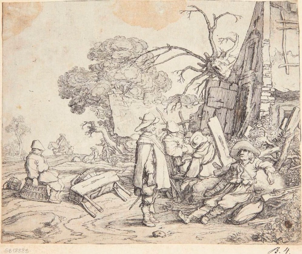 En soldat modtager ordrer fra en siddende officer by Pieter de Molijn