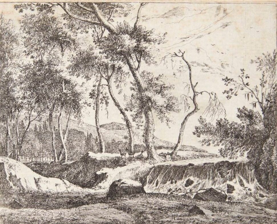 Landskab med et vandfald by Roelant Roghman