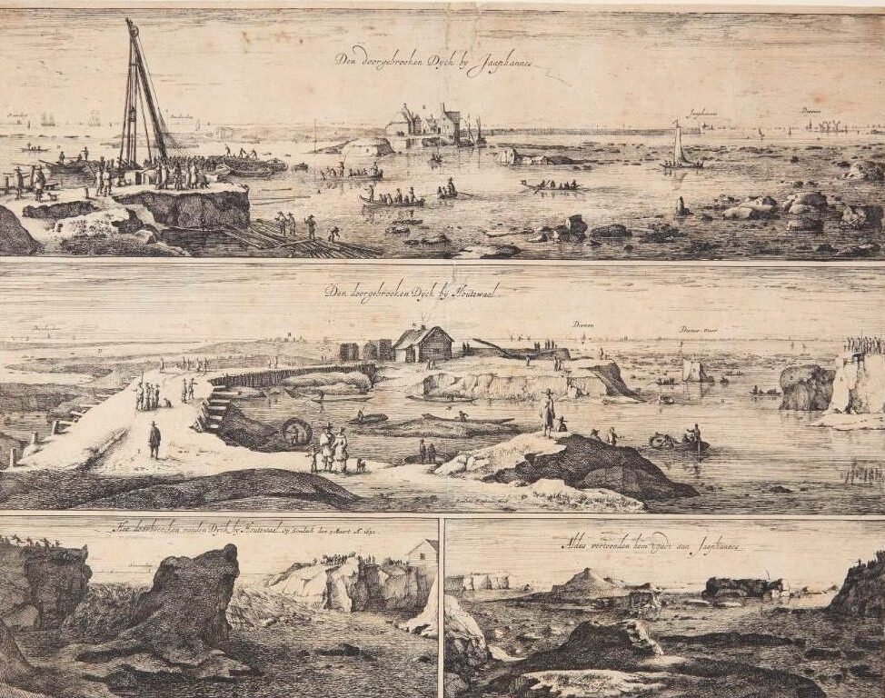 Brud på dæmningen ved Amsterdam 1651 by Roelant Roghman