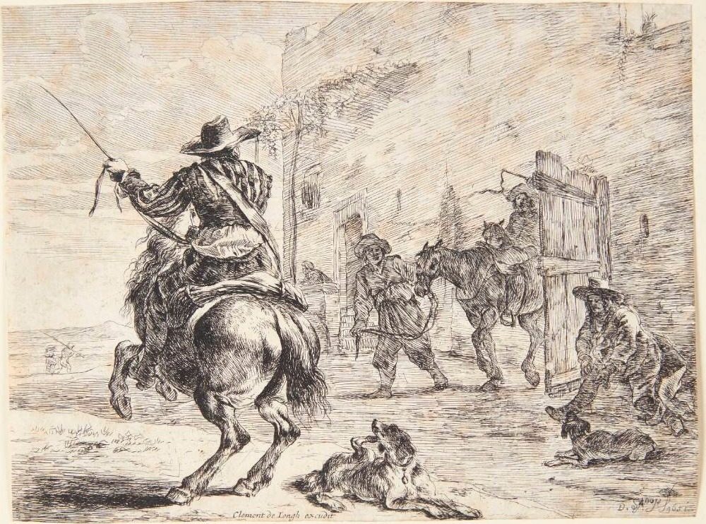 Stejlende hest ved en stald by Dirk Stoop