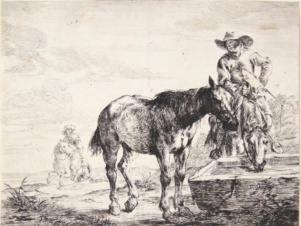 To heste ved et trug by Dirk Stoop