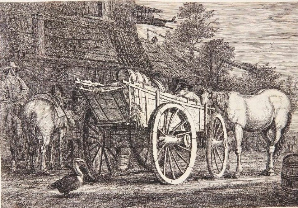 En firhjulet vogn by Gerrit Claesz. Bleker