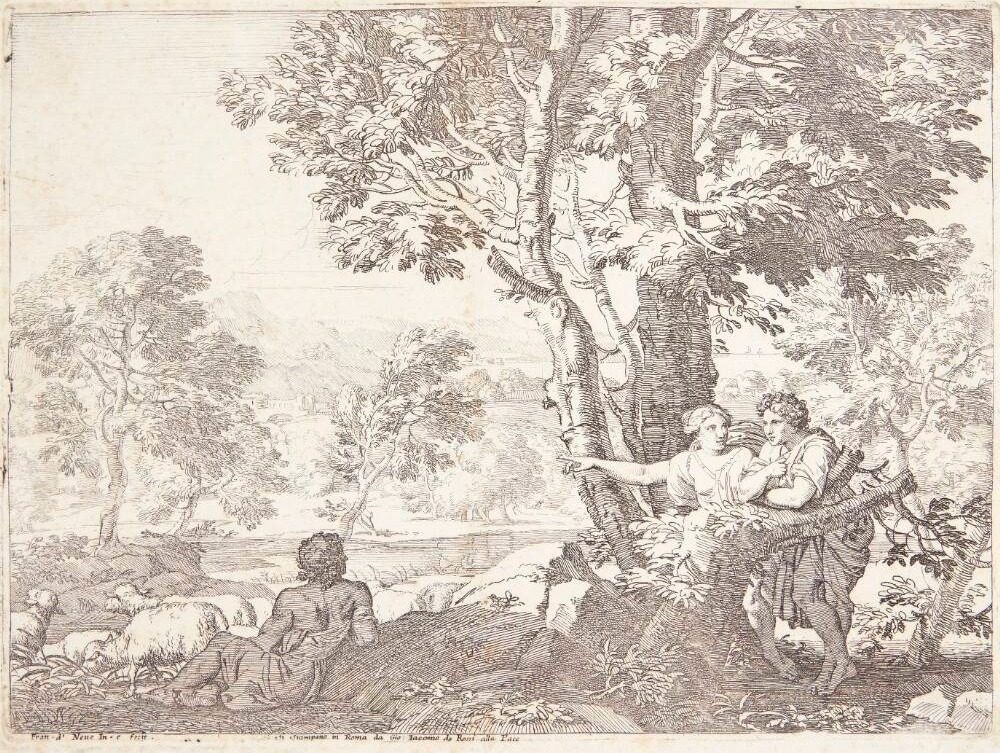 Landskab med to hyrder og en hyrdinde by Franciscus de Neve