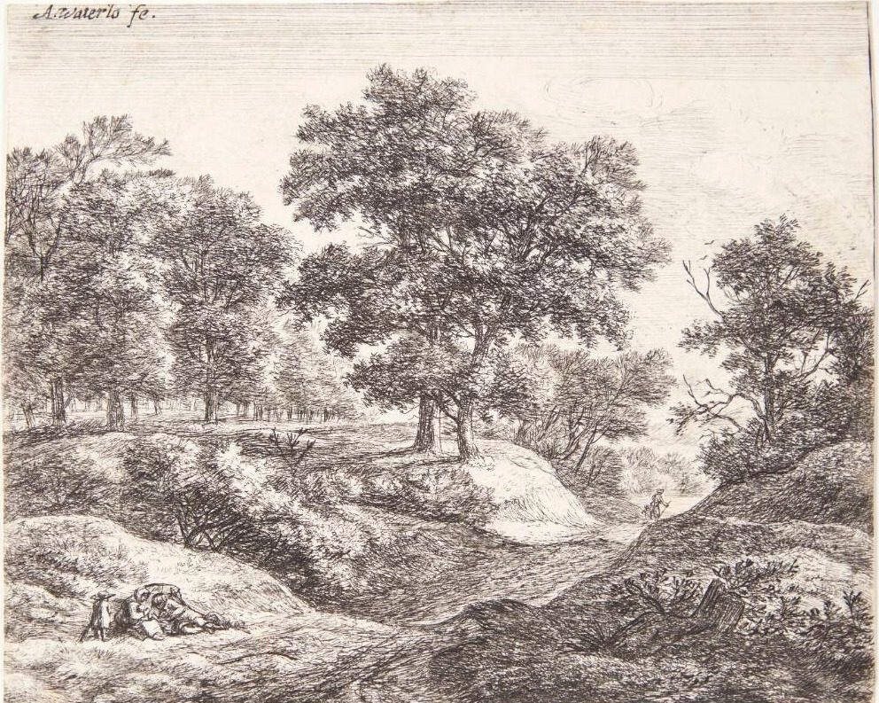 Hulvej med familie, der gør holdt by Anthonie Waterloo