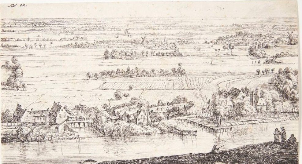 Landsby ved en flod by Anthonie Waterloo