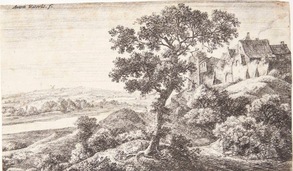 Landsby på en bakke by Anthonie Waterloo