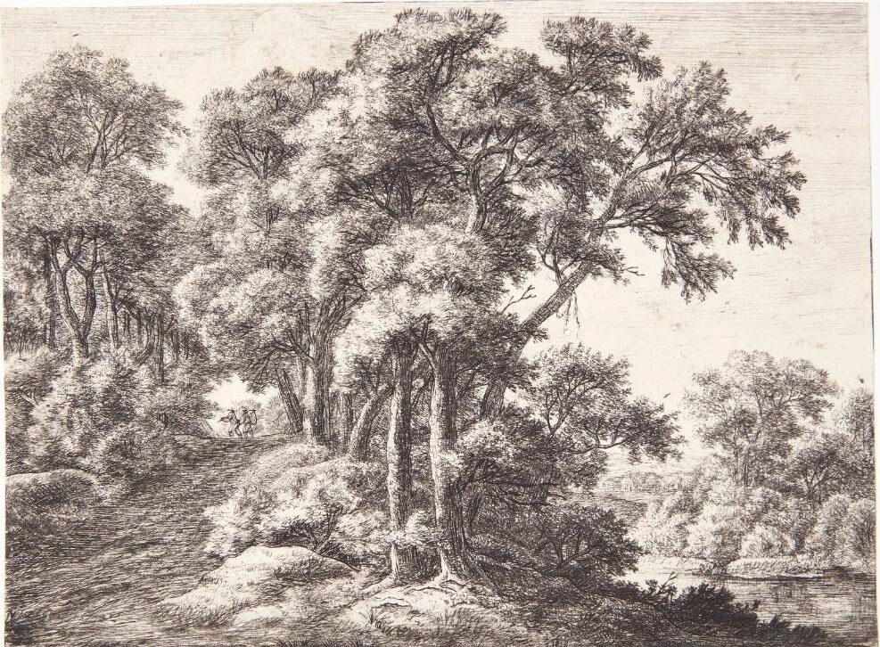 Skovvej ved en flod by Anthonie Waterloo