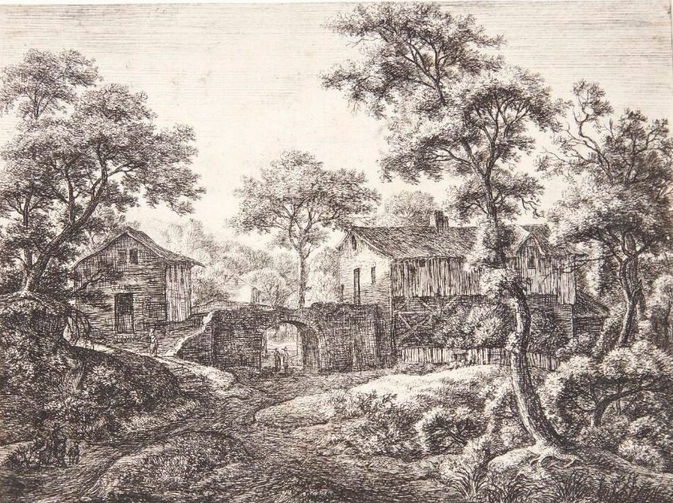 Landsby med en byport by Anthonie Waterloo