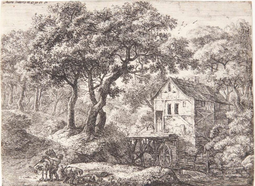 Vandmølle i en skov by Anthonie Waterloo