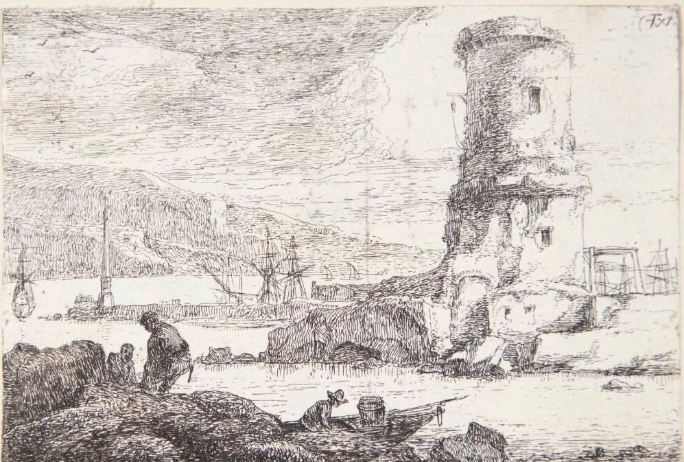 Kystlandskab med et rundt tårn by Thomas Wijck
