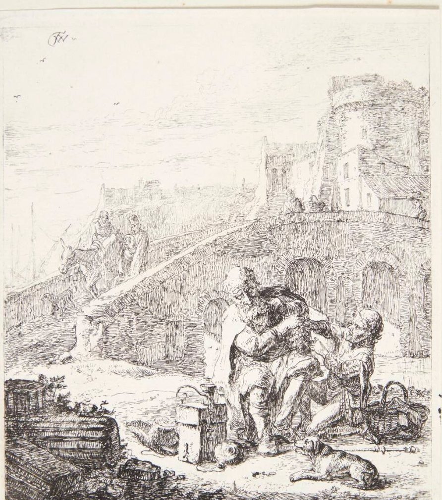 Lazarillo stjæler druer fra den blinde tigger by Thomas Wijck
