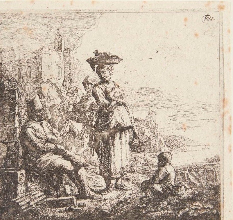 En kvinde med kurv på hovedet by Thomas Wijck