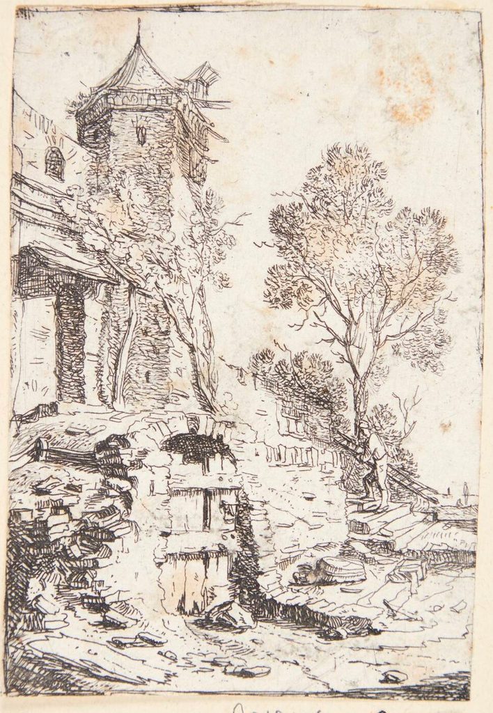 Hus med et sekskantet tårn by Bartholomeus Breenbergh
