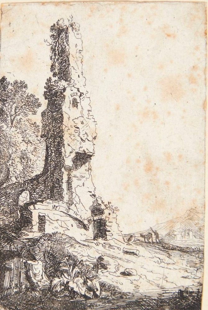 Et stykke af den romersk bymur i ruiner by Bartholomeus Breenbergh