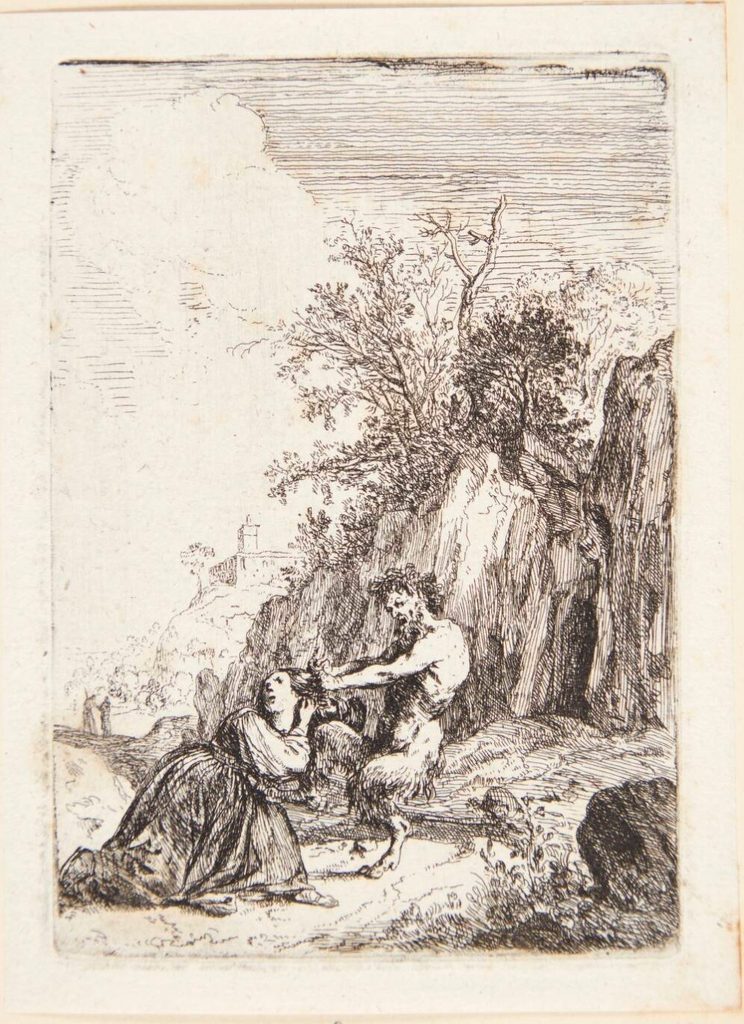Nymfen Korsika mishandles af en satyr by Bartholomeus Breenbergh