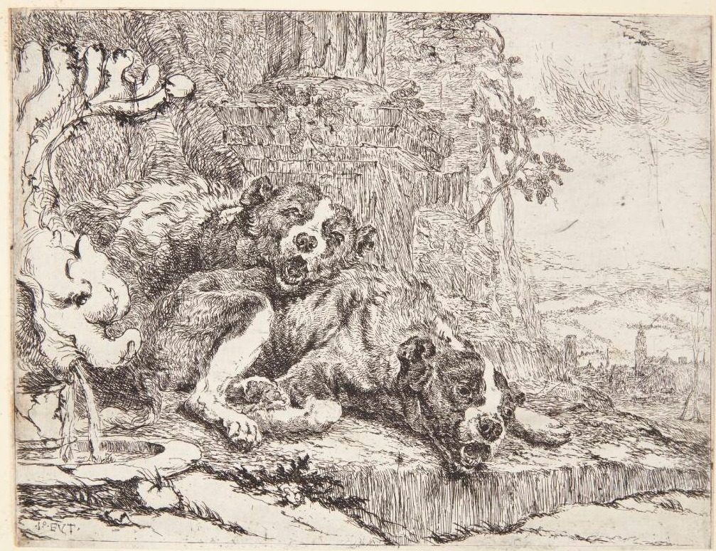 Hunde ved en fontæne by Joannes Fijt