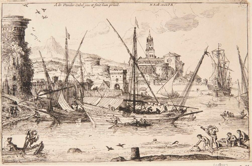 En havn by Adriaen van der Kabel