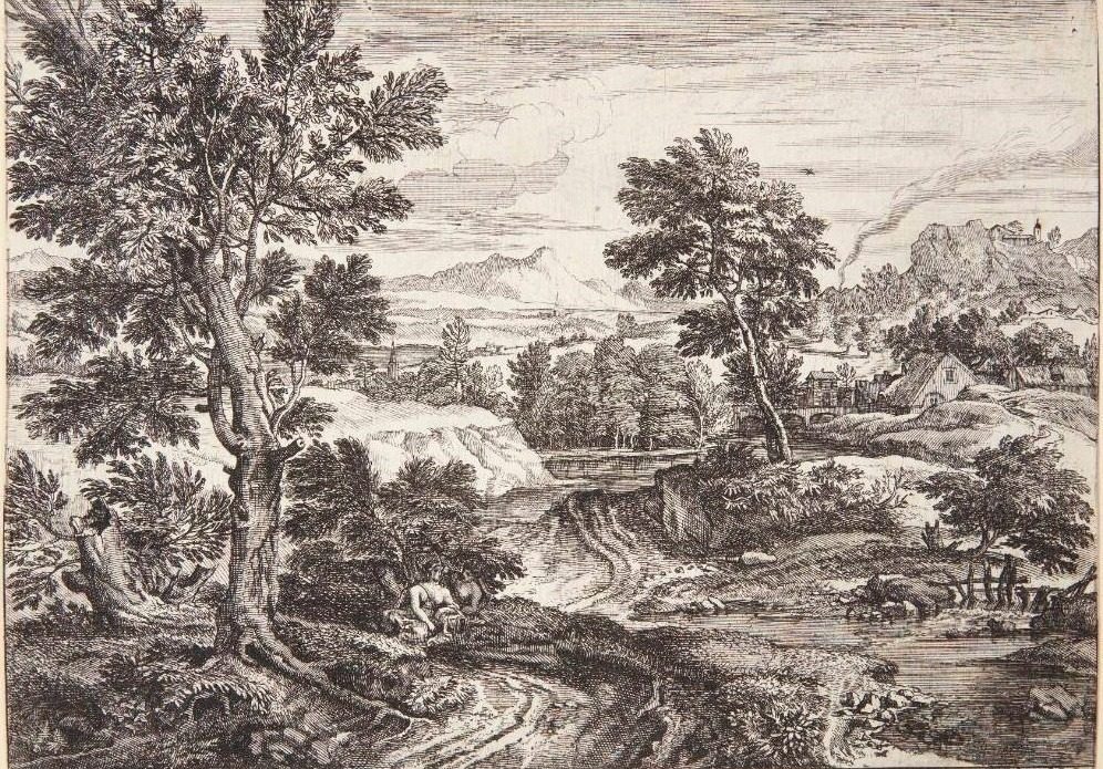 Et ungt par i skyggen af et træ by Adriaen van der Kabel