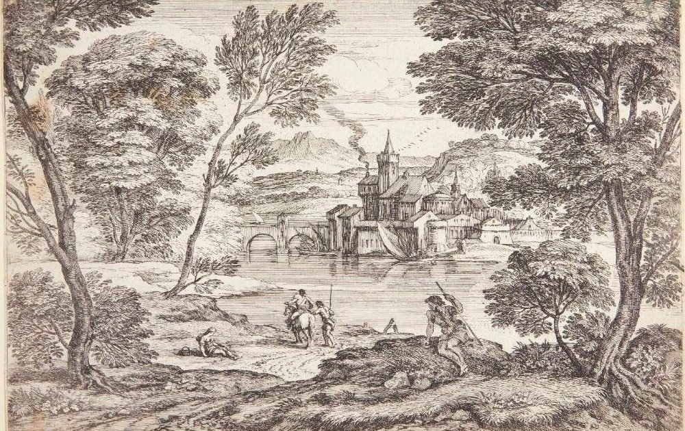 Landskab med en mand til hest by Adriaen van der Kabel