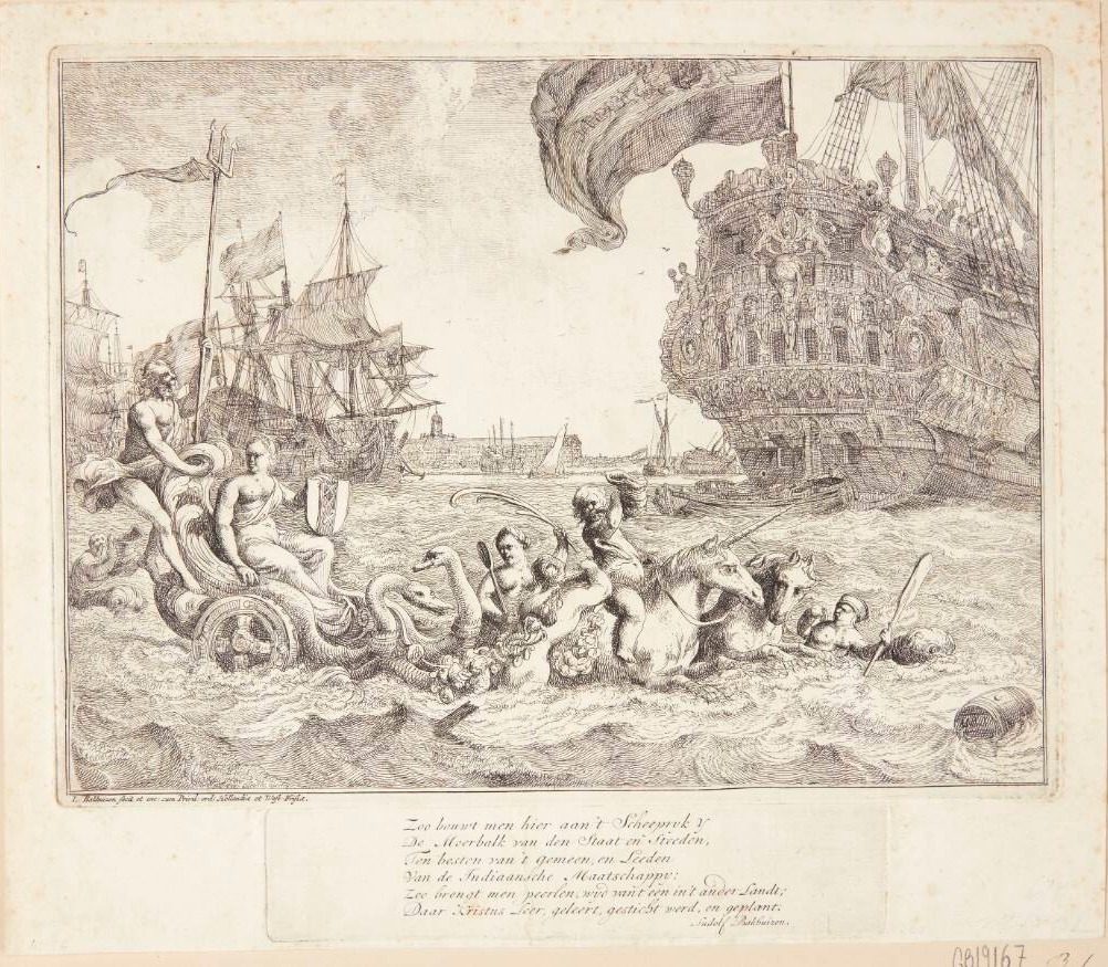 Neptuns vogn trukket af søheste by Ludolf Bakhuizen