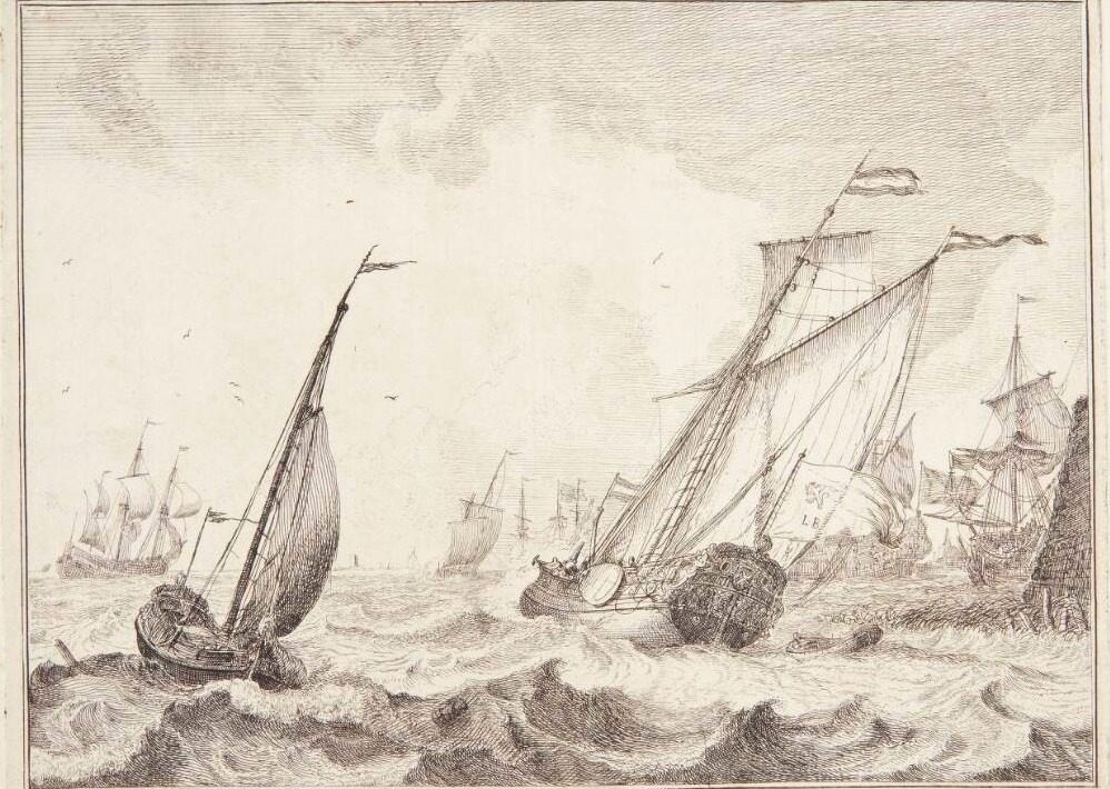 Skibe ud for den hollandske kyst by Ludolf Bakhuizen