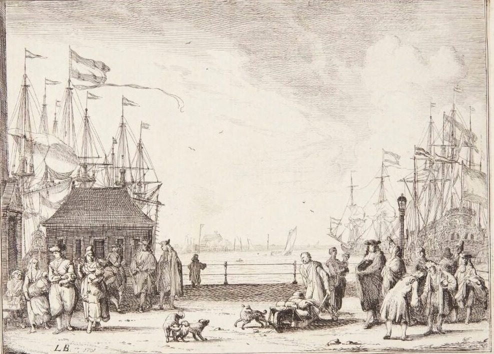 Befolket havnekaj by Ludolf Bakhuizen