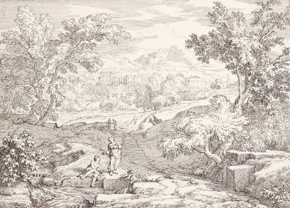 Arkadisk landskab med en bæk by Abraham Genoels
