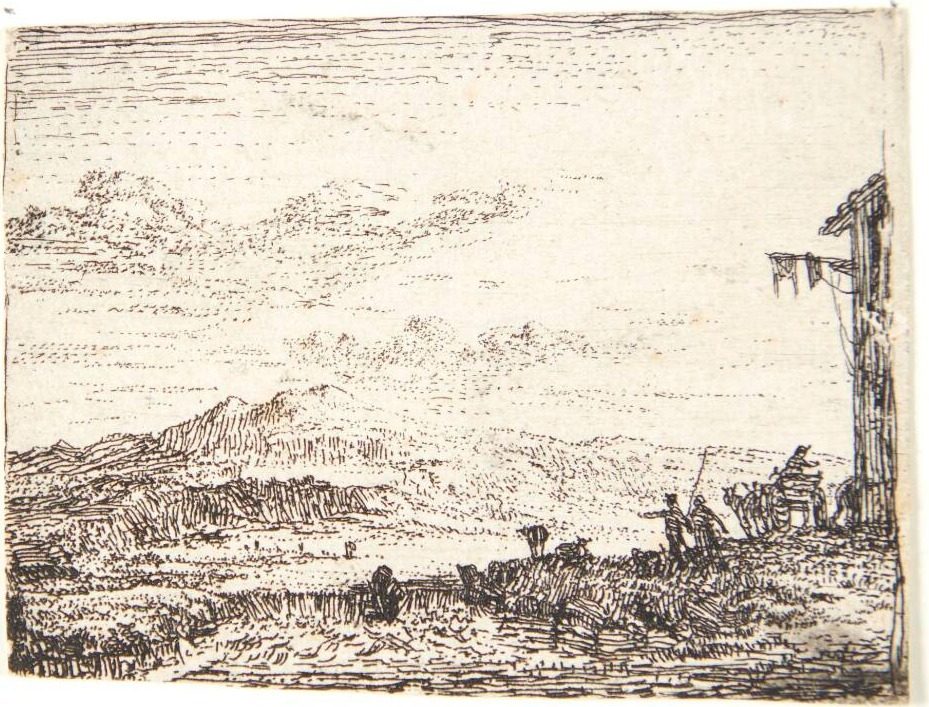 En vogn foran et gæstgiveri by Karel Du Jardin