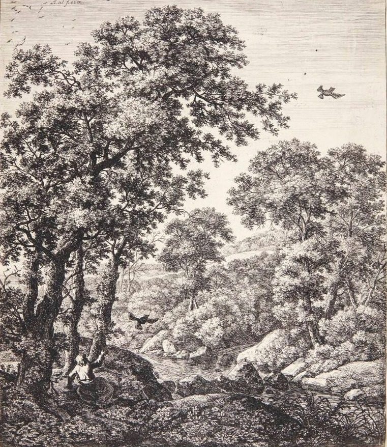 Elias fodres af ravnene by Anthonie Waterloo