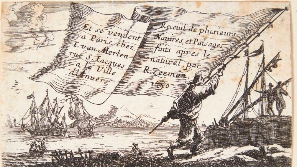 Sømand med en fane. Titelblad til "Søstykker og landskaber" by Reinier Zeeman