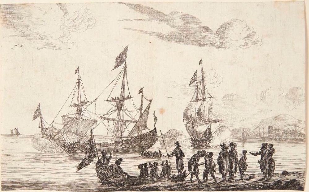 Havnescene med skibe der salutterer by Reinier Zeeman