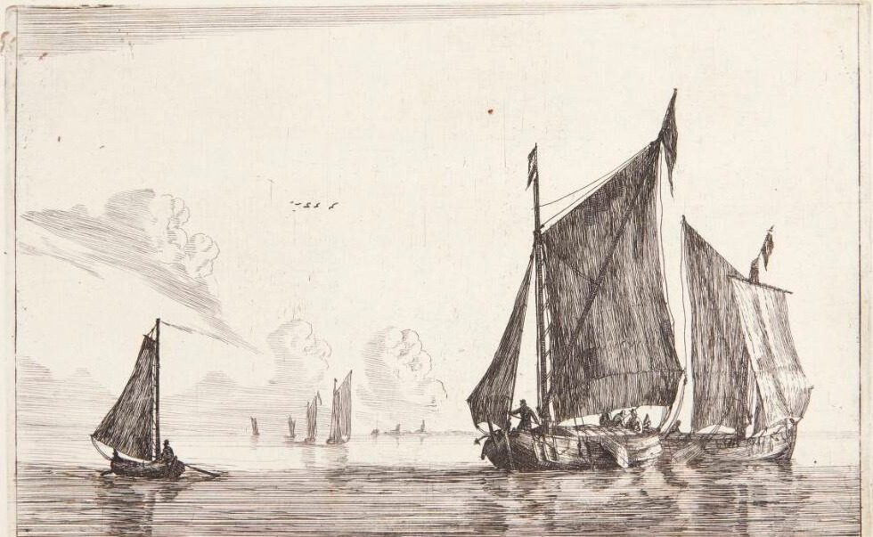 Tre sejlbåde på stille vand by Reinier Zeeman