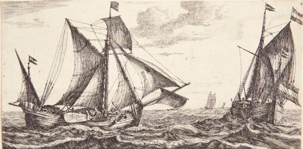 To skibe for sejl, det ene en galiot by Reinier Zeeman