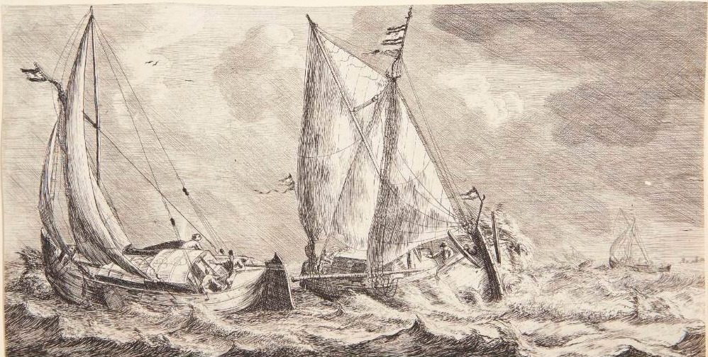 To sejlbåde i oprørt hav. En båd fra Isere og en fiskerbåd fra Zuiderzee by Reinier Zeeman
