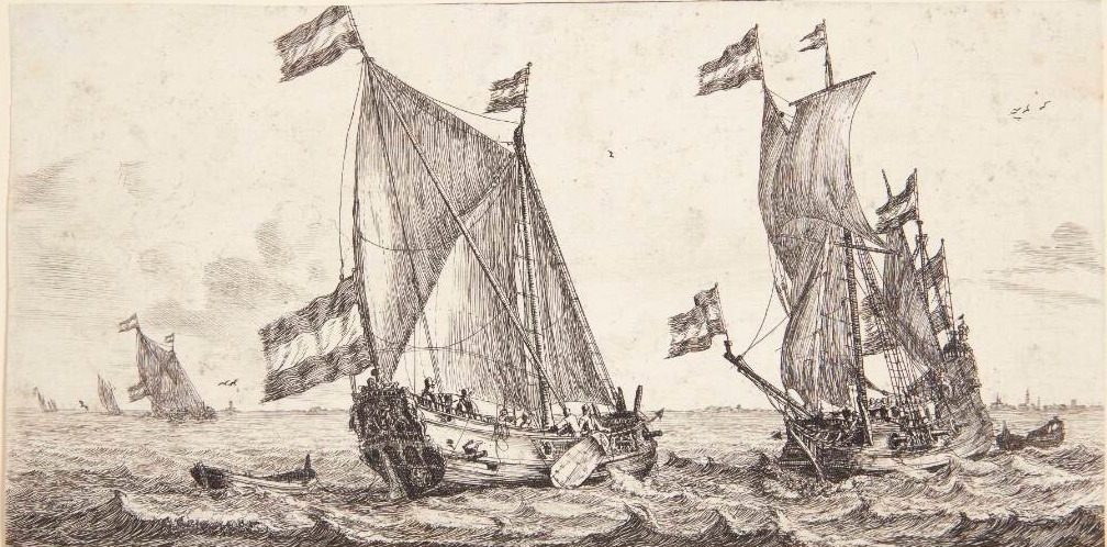 To skibe for sejl, det ene en jagt fra de hollandske stater by Reinier Zeeman