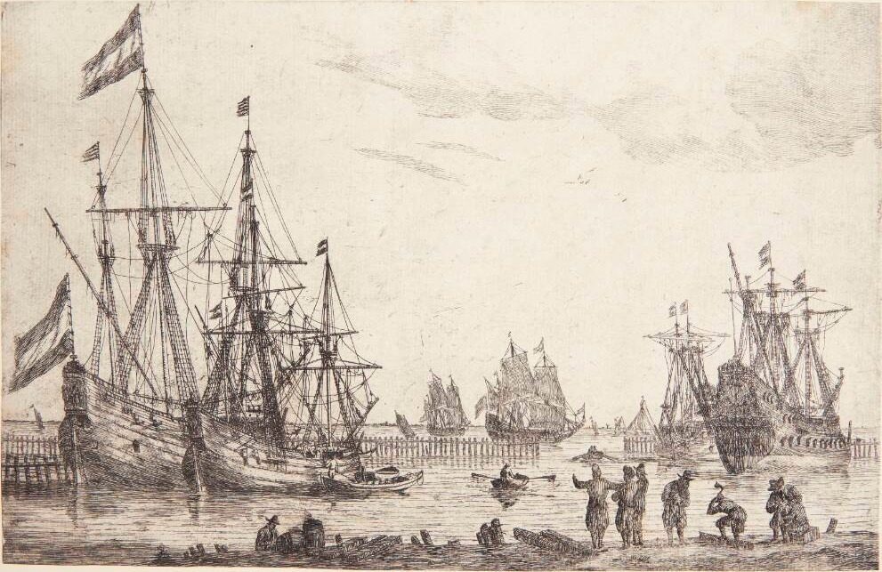 Fire skibe bag en bølgebryder by Reinier Zeeman