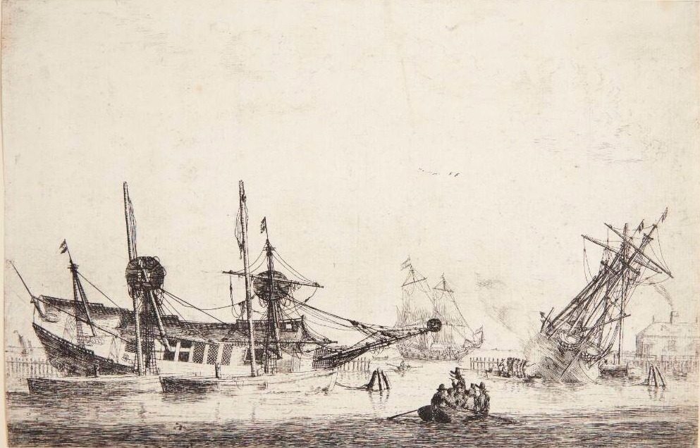 To kølhalede skibe by Reinier Zeeman