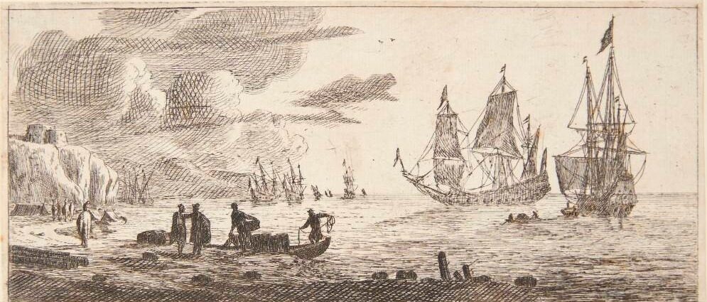 Havn med to store sejlskibe by Reinier Zeeman