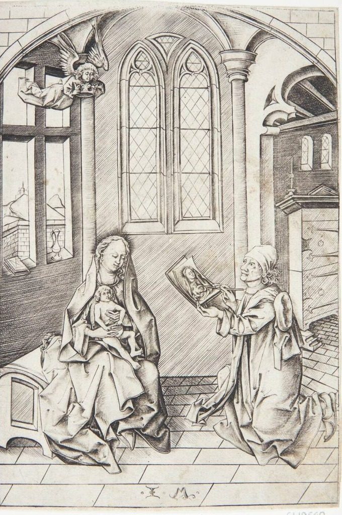 Evangelisten Lukas portrætterer Jomfru Maria by Israhel van Meckenem