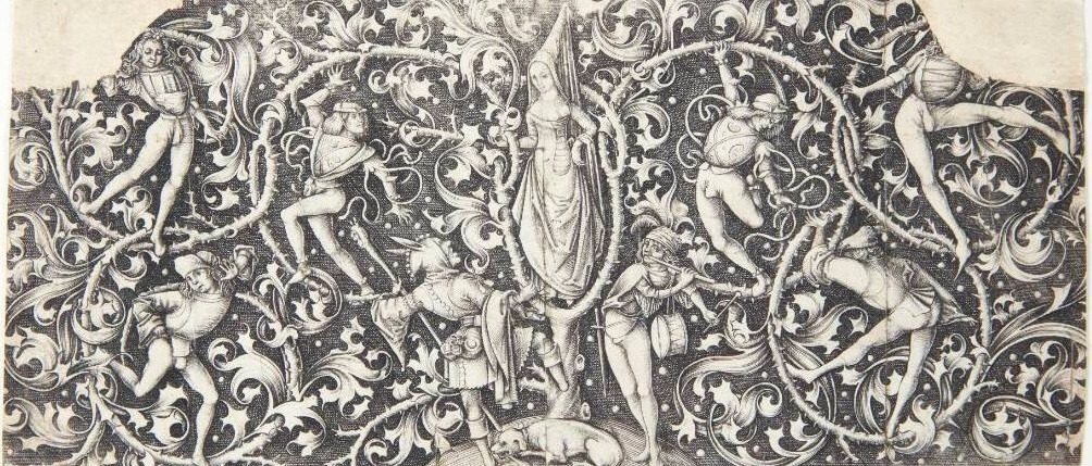Ornament med hofdanser (moresca) by Israhel van Meckenem