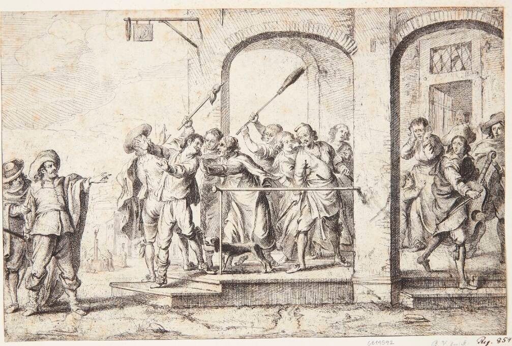 Den fortabte søn jages bort af skøgerne by Cornelis de Wael