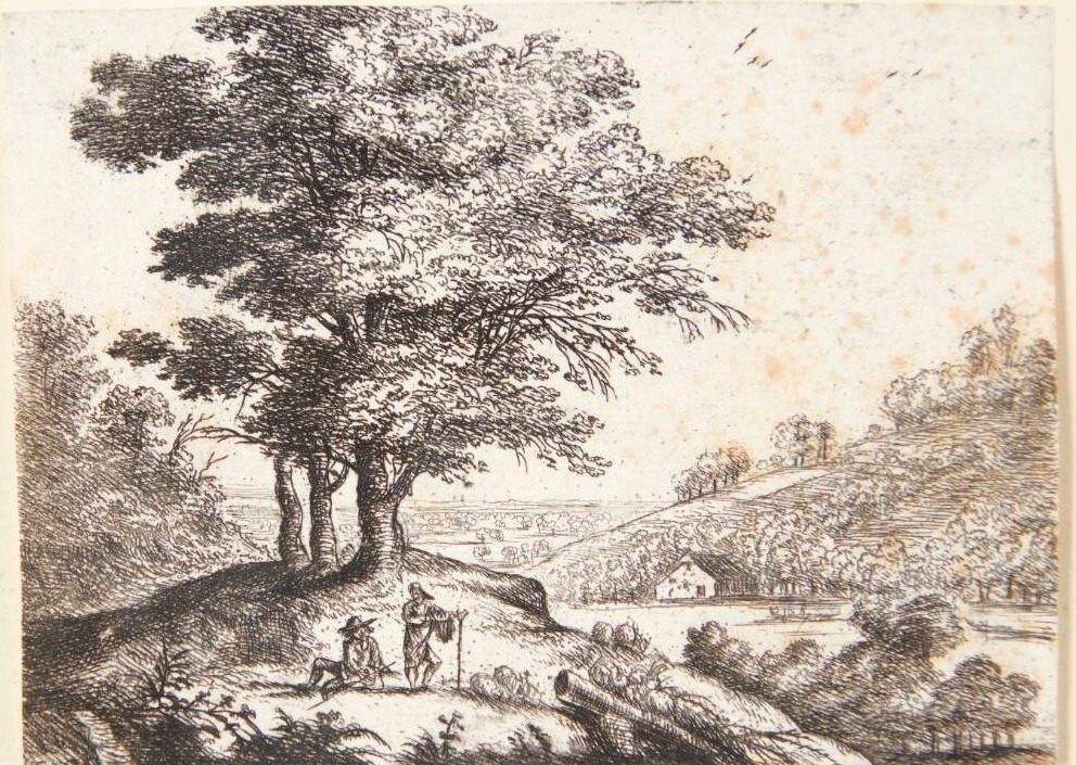 Flodlandskab med to hyrder by Lucas van Uden