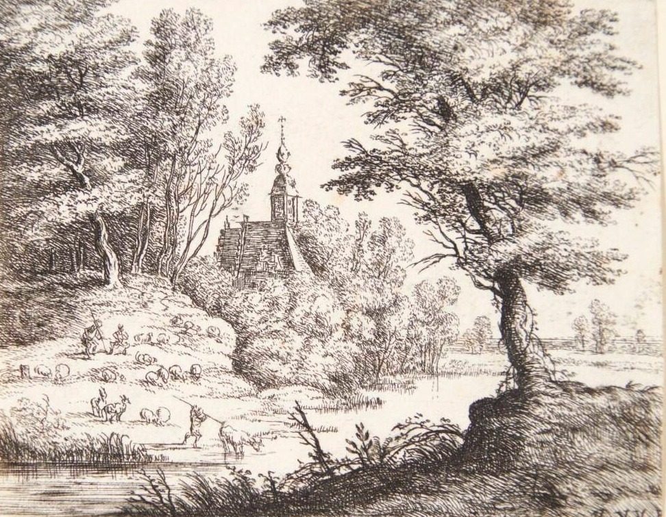 Flodlandskab med hyrder og deres dyr by Lucas van Uden