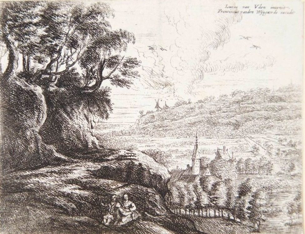 Landskab med en siddende familie by Philips Augustijn Immenraet