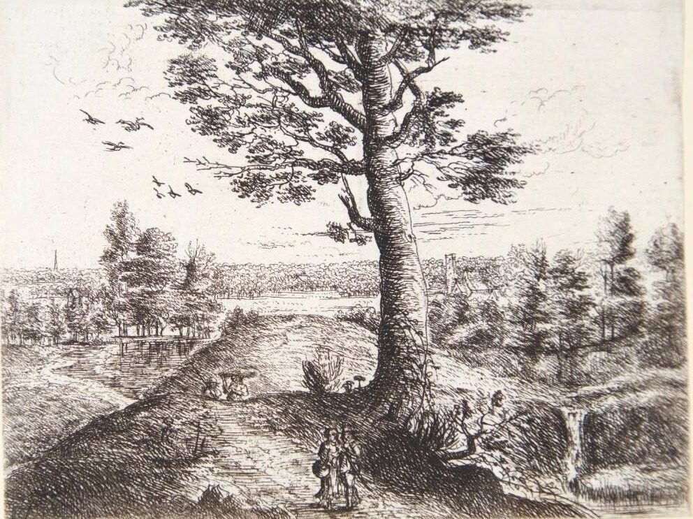 Vej gennem et landskab med gående figurer by Philips Augustijn Immenraet