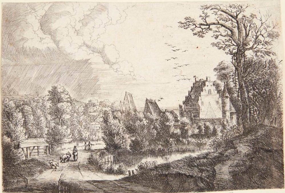 Landskab med en vej ved en flod by Jean Baptiste Bonnecroy